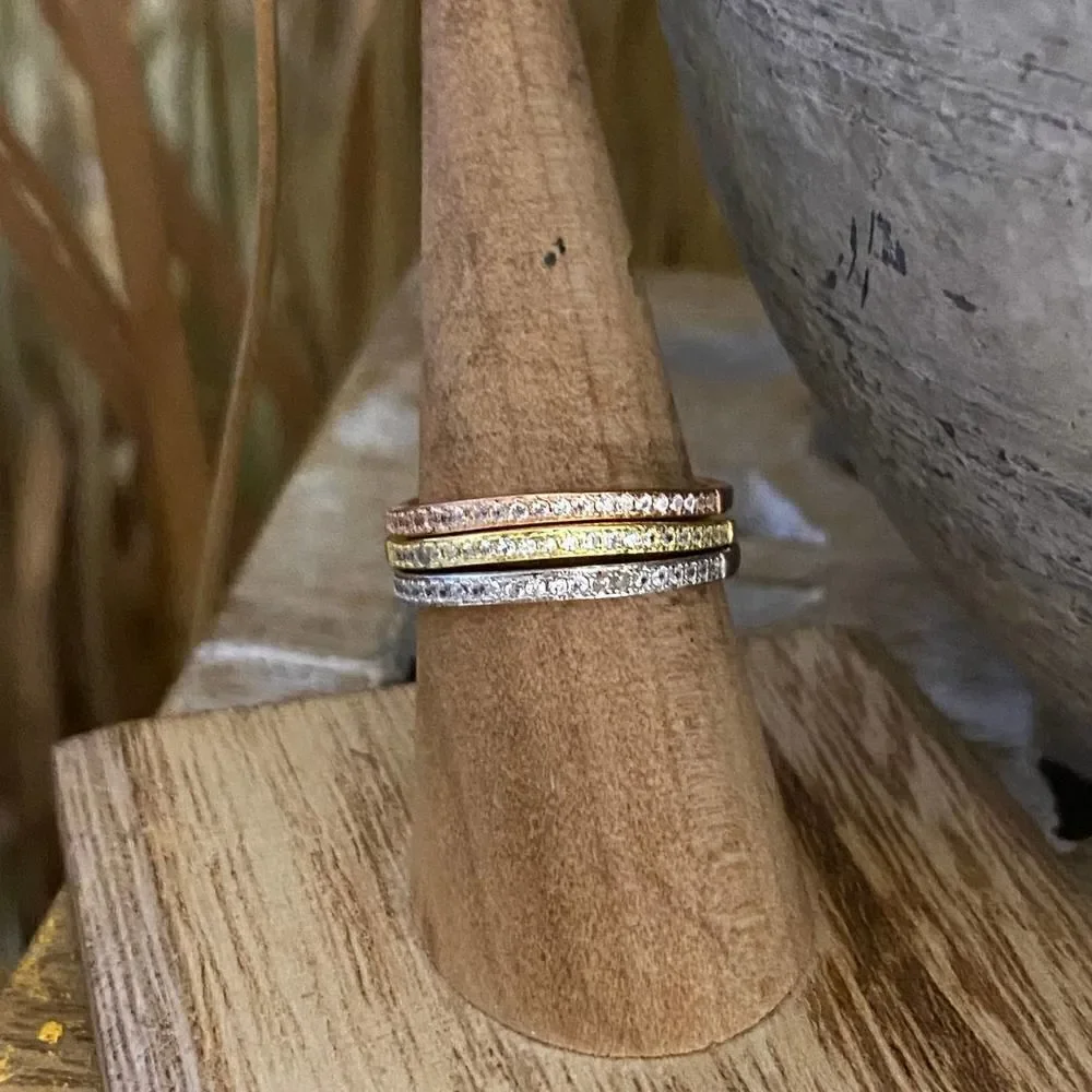 Tri-Color Sterling Silver Triple Band Ring Set size 7